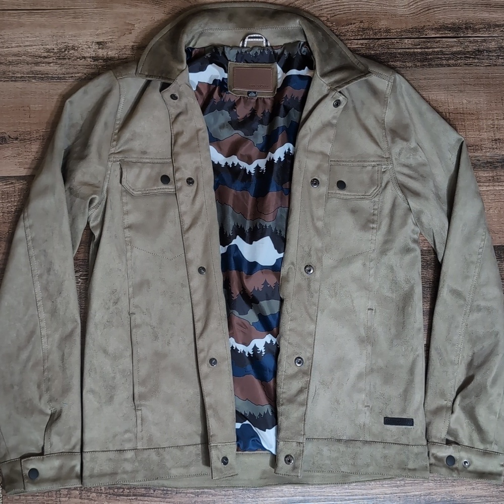 Civil Society Sueded Button Up Overshirt Size Large In Tan With Outdoor Lining